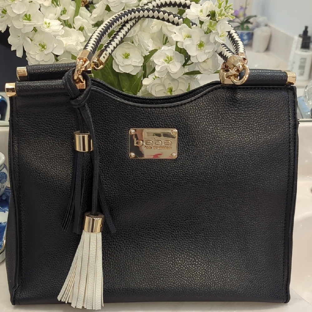 Bebe Black Handbag with Gold Accents